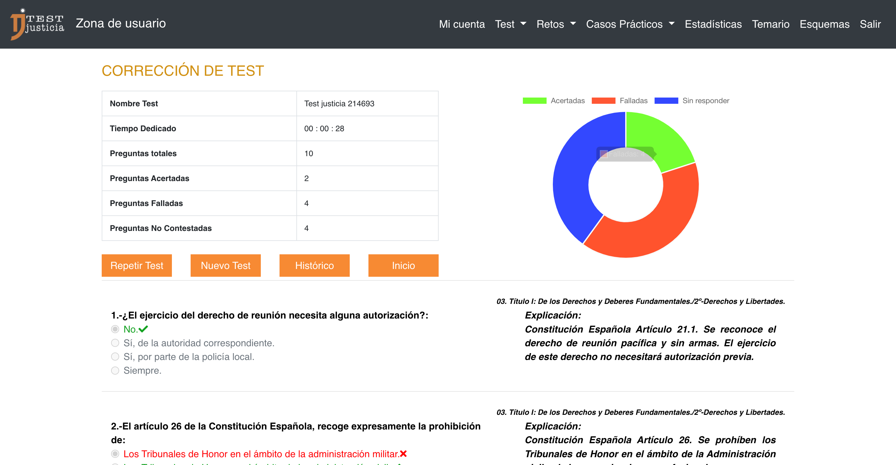 CORRECCIÓN DE TEST ONLINE PARA AUXILIO JUDICIAL