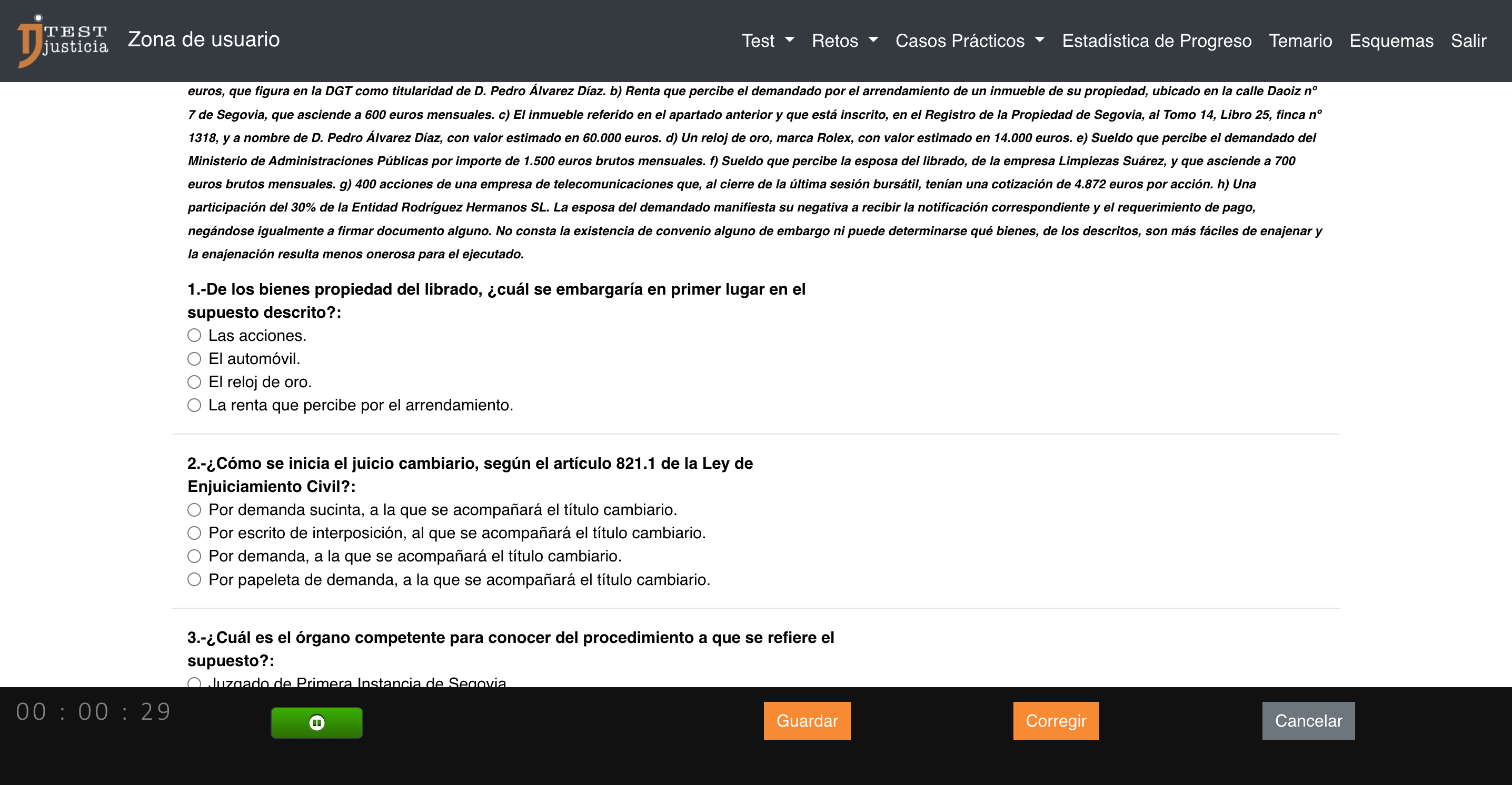 SUPUESTO PRÁCTICO DE LA OPOSICION A TRAMITACIÓN JUDICIAL